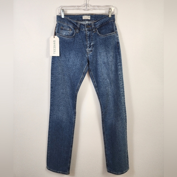 NWT Tecovas Men's Blue Denim Jeans Slim Fit 5 Pockets, sz 30 X 34 - Picture 1 of 16